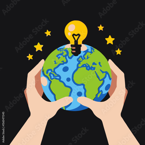 Hands Holding Globe with Lightbulb-Sustainable Ideas for a Better World-Global Innovation and Solutions-Bright Future for the Planet-Inspiring Earth Day Concepts