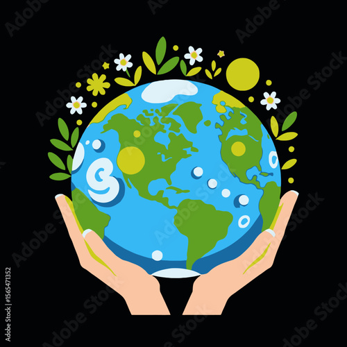 Hands Holding Earth Illustration - Save the Planet Art - Environmental Awareness Image - Sustainable Future Graphic - Earth Day Concept Art