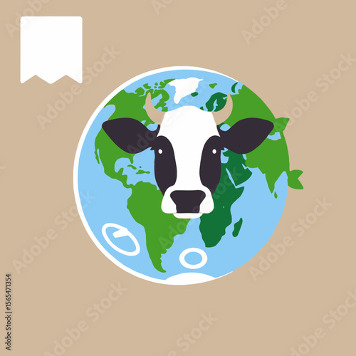 Eco-Friendly Dairy Farming Illustration- Sustainable Agriculture Practices for a Greener Planet- Promoting Responsible Milk Production for a Healthier Earth- Cow on Globe Design