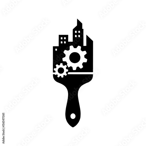 A paintbrush where the bristles transform into a city skyline vector icon