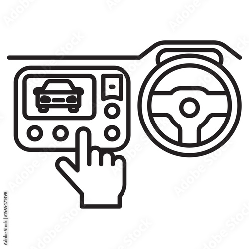 Car with touchscreen display icon thin vector sign symbol