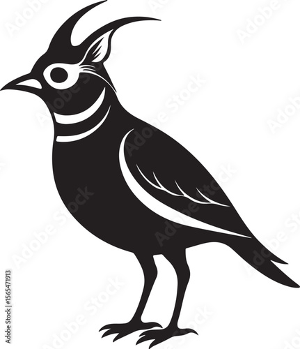 horned lark silhouette, black and white silhouette, vector and illustration