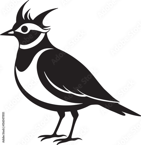 horned lark silhouette, black and white silhouette, vector and illustration