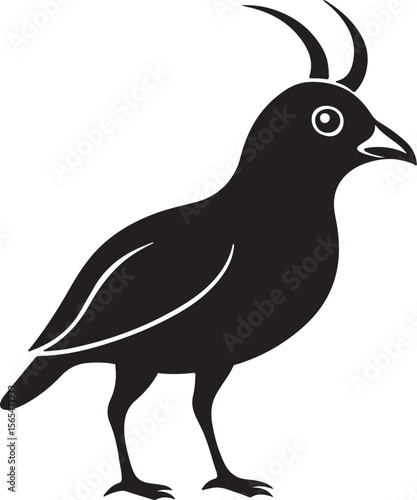 horned lark silhouette, black and white silhouette, vector and illustration