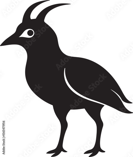 horned lark silhouette, black and white silhouette, vector and illustration