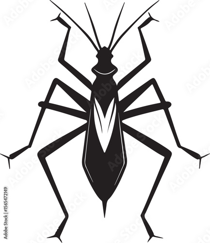 assassin bug silhouette, black and white silhouette, vector and illustration