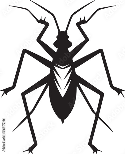 assassin bug silhouette, black and white silhouette, vector and illustration