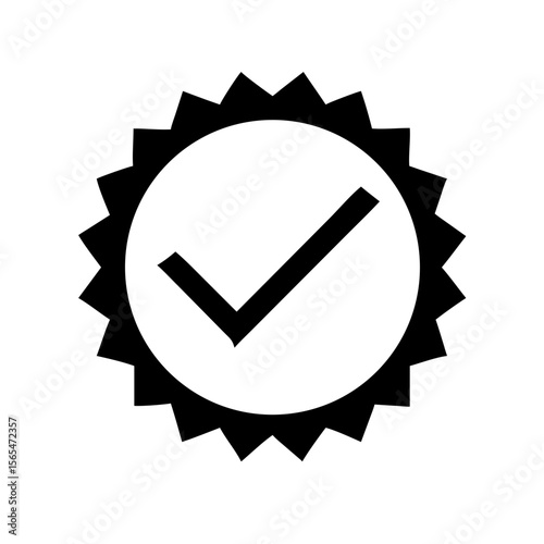 Vector icon of a check mark inside a seal isolated on white background