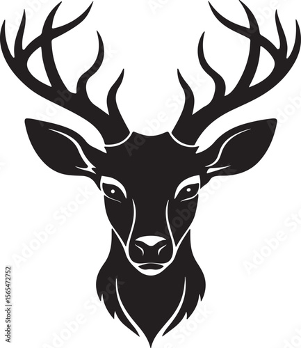 deer head silhouette, black and white silhouette, vector and illustration
