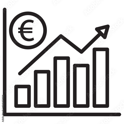 Euro chart icon thin vector sign symbol