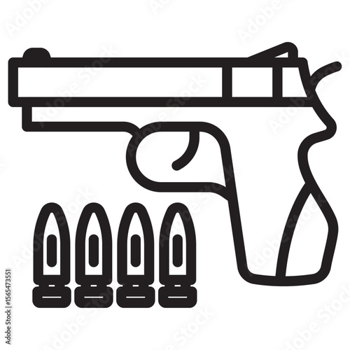Gun with ammunition icon thin vector sign symbol
