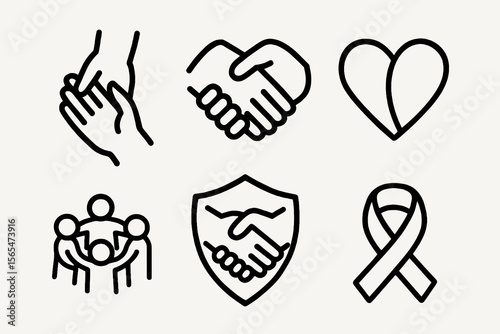 6 black and white unity icons. Cartoon vector for Veterans Day themes.
