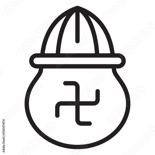 Kalash with coconut icon thin vector sign symbol