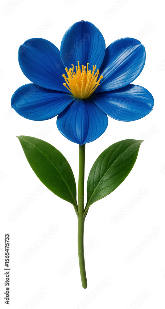 Naklejka premium Blue ginger flower with vivid blue petals and a cluster of yellow stamens