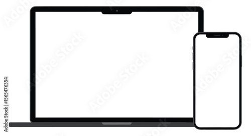 Modern workspace with laptop and smartphone displaying blank screens, ideal for tech design presentations and digital mockups
