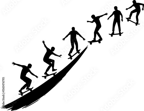 Skateboarders man Going  sport mountain vector bundle