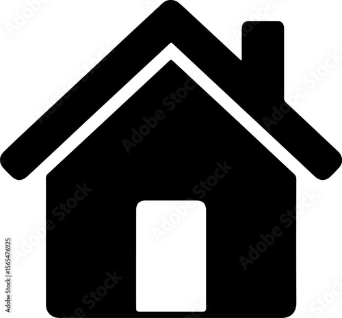 Simple black house icon with a doorway and chimney silhouette