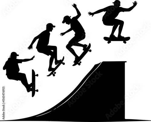 Skateboarders man Going  sport mountain vector bundle