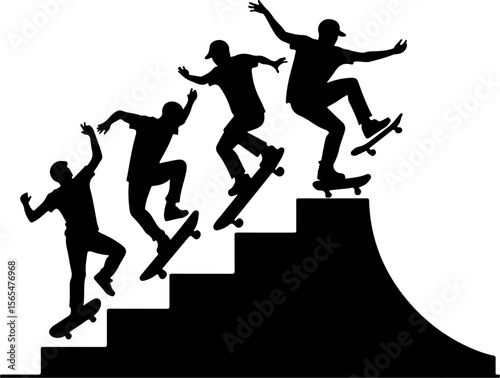 Skateboarders man Going  sport mountain vector bundle