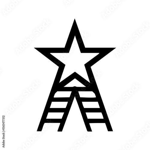 Vector icon of a ladder leaning on a large outlined star in perspective view, representing visionary goals, success, and elevated ambition.

