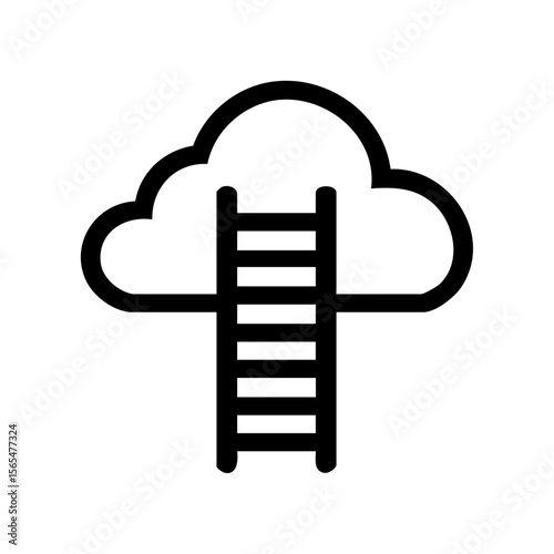Minimal vector illustration of a ladder reaching into a cloud, symbolizing imagination, vision, dreams, and striving for limitless goals.

