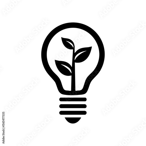 Vector logo of a lightbulb with sprouting leaves inside, symbolizing sustainable innovation, eco creativity, and green technology.

