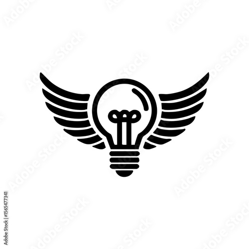 Minimalist icon of a lightbulb with wings, representing innovation, creativity taking flight, and freedom of thought.

