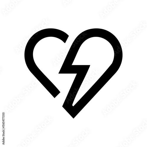 Outline vector icon of a broken heart with a bold lightning crack, symbolizing emotional tension, breakup, or powerful feelings.
