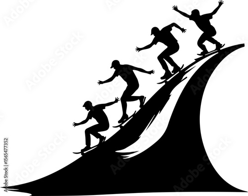 Skateboarders man Going  sport mountain vector bundle