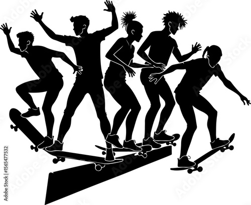 Skateboarders man Going  sport mountain vector bundle