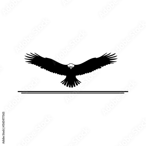 Minimal black vector logo of a wide-winged eagle flying directly toward viewer over a stylized horizon line, symbolizing clarity, purpose, and bold ambition.
