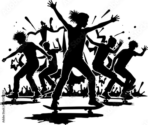 Skateboarders man Going  sport mountain vector bundle