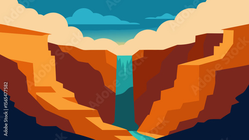 Majestic Canyon Waterfall A Breathtaking Landscape Illustration