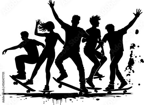 Skateboarders man Going  sport mountain vector bundle