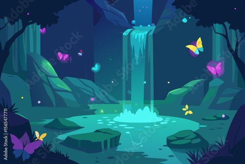 Dark underwater sea vector illustration of a world map with fish, stars, and moon for a unique nature and ocean design