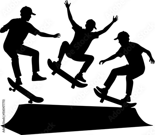 Skateboarders man Going  sport mountain vector bundle