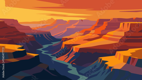Orange and red hues paint the Grand Canyon's majestic landscape at sunrise and sunset, with distant mountains silhouetted against the vast sky