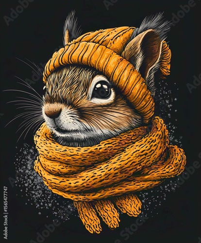 Funny Cartoon Squirrel in Winter Hat and Suit on Snowy Background Vector Illustration