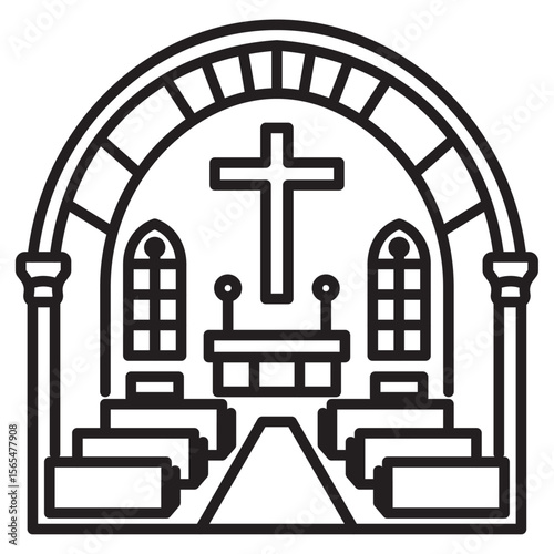 view inside catholic church icon thin vector sign symbol