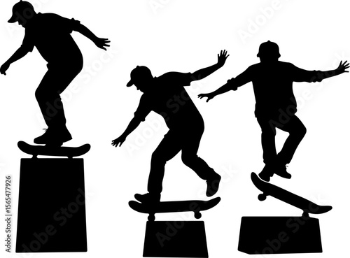 Skateboarders man Going  sport mountain vector bundle