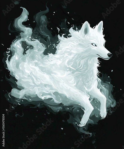 Funny Cartoon Wolf Playing Music Vector Illustration on Black Background