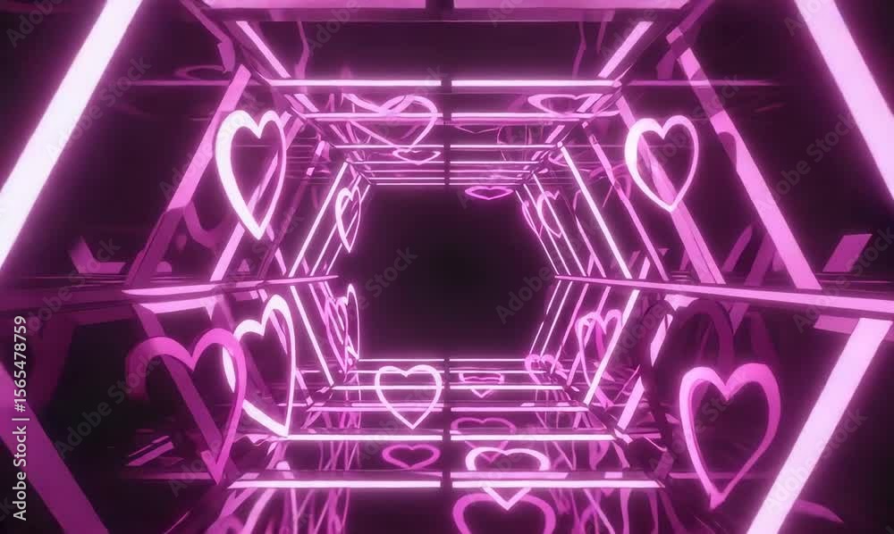 dazzling pink heart tunnel with animated neon glow