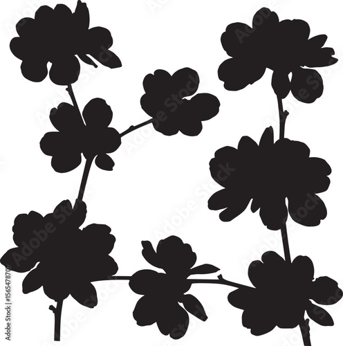 A beautiful collection of detailed floral silhouettes, featuring various blossoms and delicate stems, perfect for nature-themed designs, backgrounds, patterns, and elegant botanical illustrations
