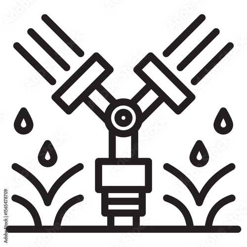 Automatic irrigation sprinklers icon thin vector sign symbol