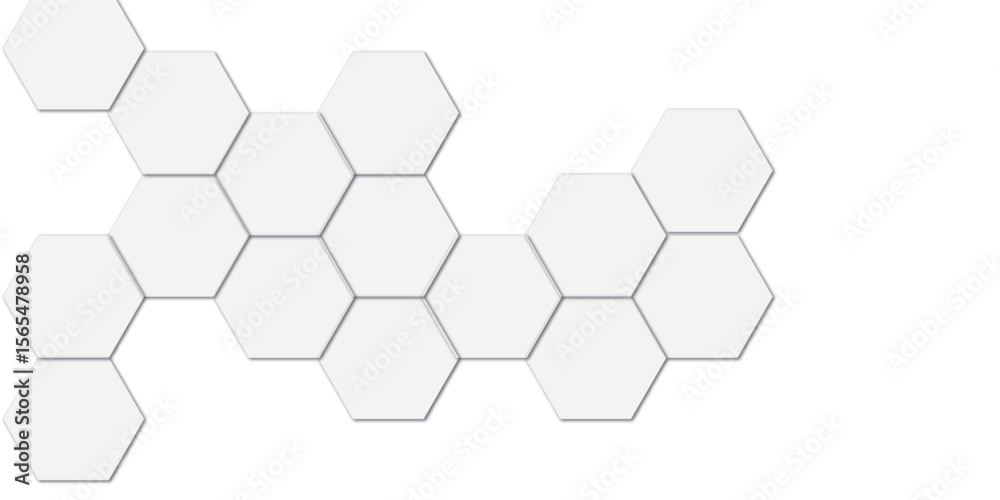Abstract white and gray hexagon technology lines background. Abstract white and grey color hexagonal geometric background with copy space. Abstract white lines background.	