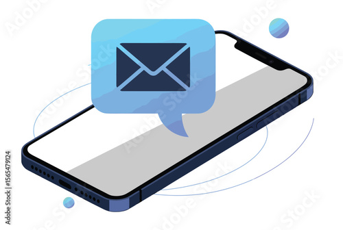 smartphone with email alert icon on screen, digital message notification concept, modern communication, mobile connectivity illustration