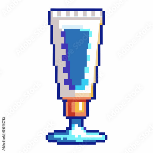 Pixel art cream tube standing upright blue and white container for ointment, cosmetics, moisturizer, or medical gel