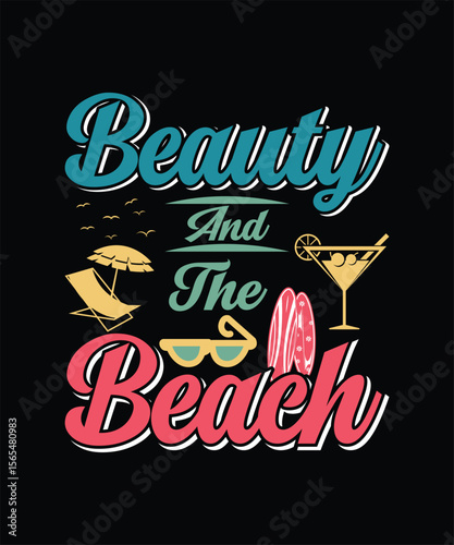 Beauty & Beach T‑shirt Design, EPS, VECTOR

