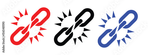 three interconnected chain links with sunburst glow in red, black, and blue – symbolizing unity, strength, connection, and teamwork