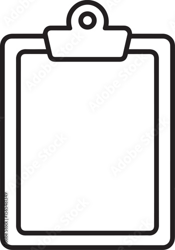 Line art icon of an empty clipboard with a blank paper, perfect for representing tasks, notes, checklists, documents, or data entry in a clean, minimalist design